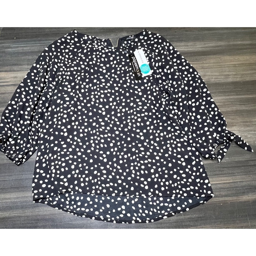Papermoon Blouse Polka Dot‎ Tie Sleeve 3/4 Black White Top Size S